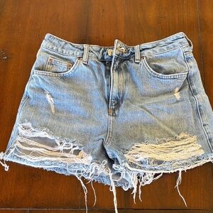 Topshop Light Blue Distressed Jean Shorts